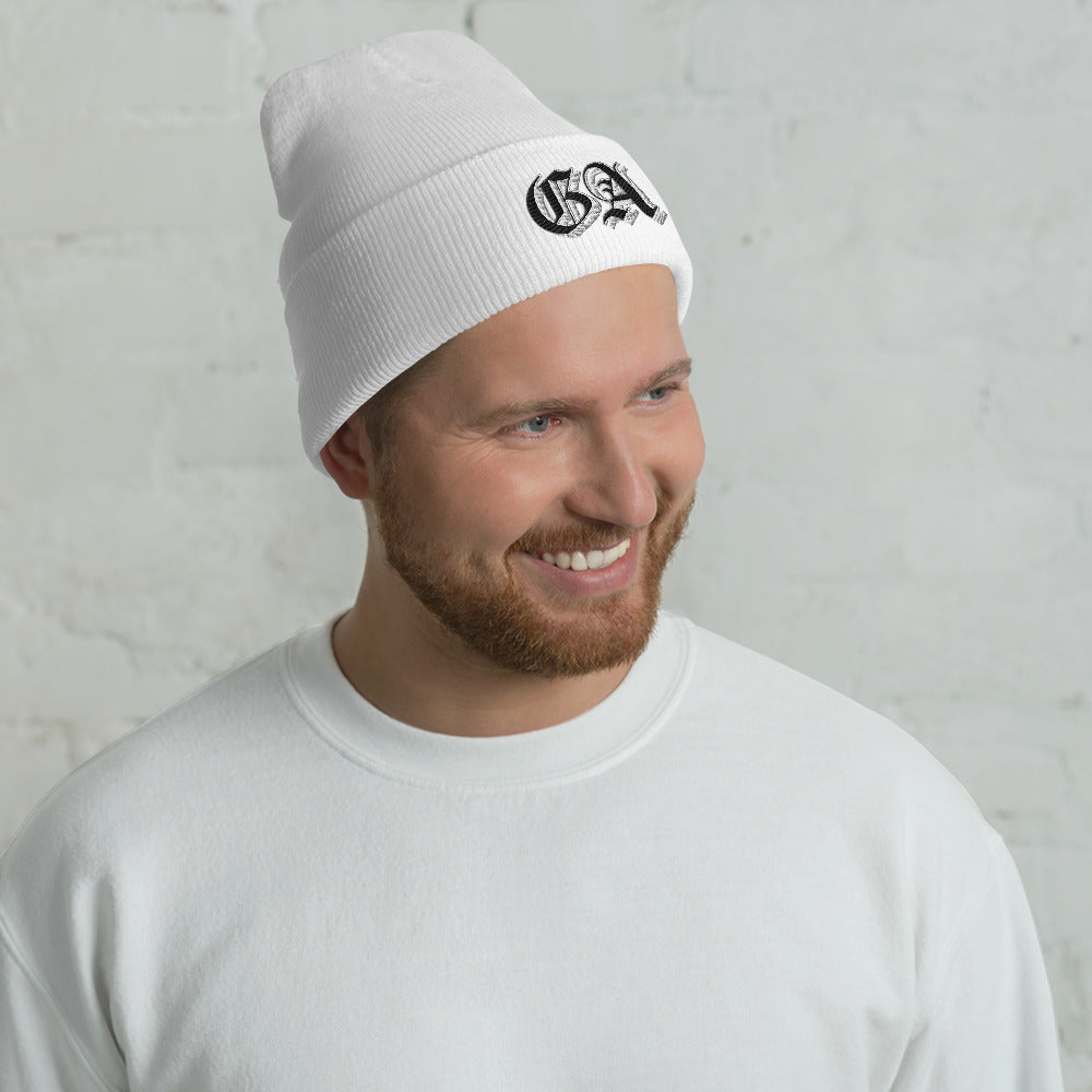 GA White Cuffed Beanie