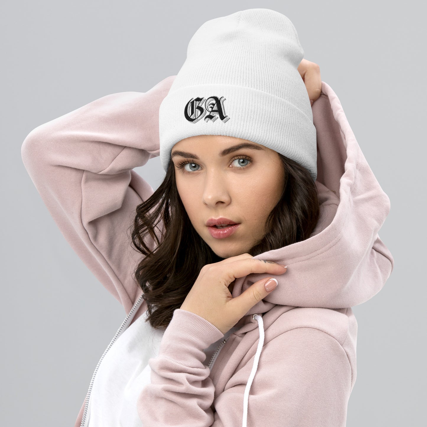 GA White Cuffed Beanie